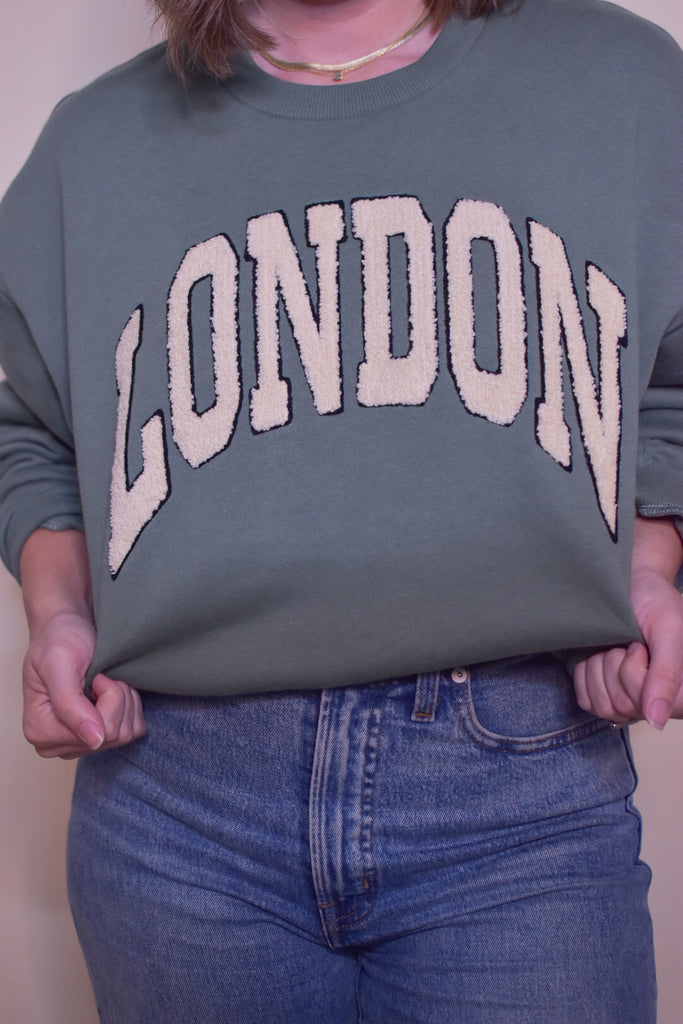 London Boucle Patch Letter Sweatshirt in Emerald