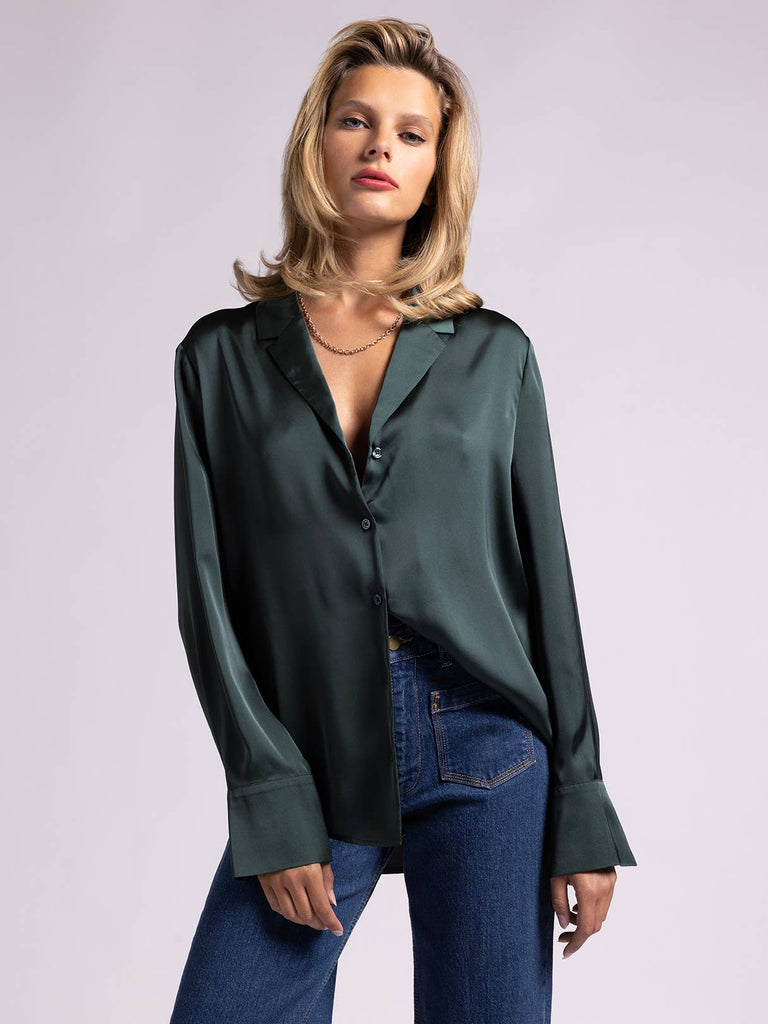 Brienne Silky V-Neck Button Up Shirt
