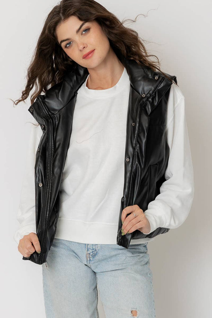 Vail Faux Leather Puffer Vest