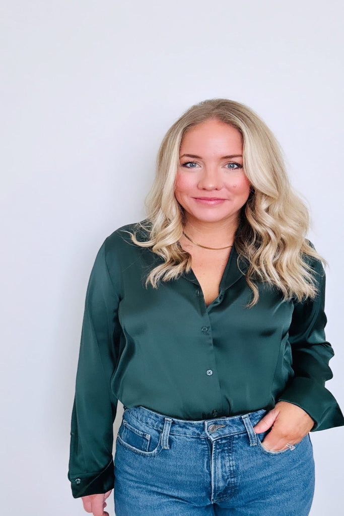 Brienne Silky V-Neck Button Up Shirt