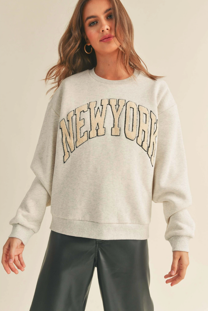 New York Boucle Patch Letter Sweatshirt