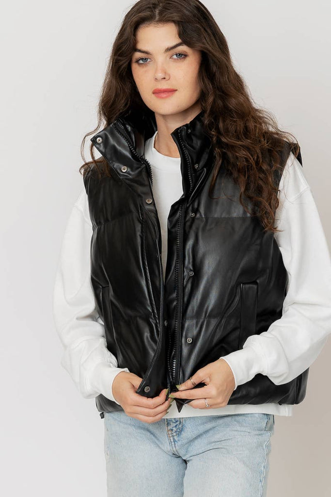 Vail Faux Leather Puffer Vest