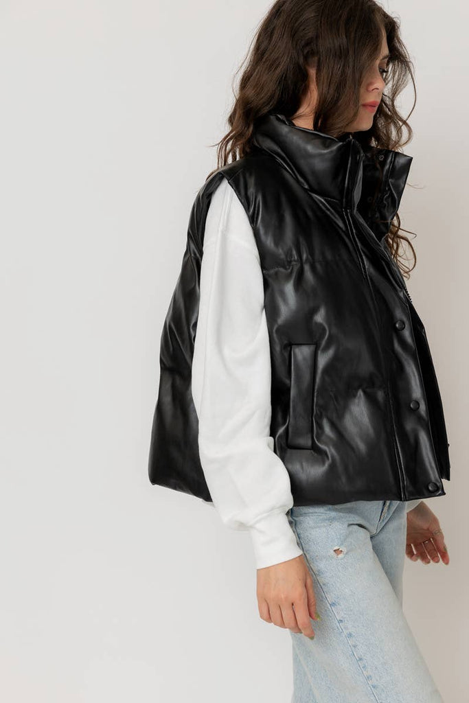 Vail Faux Leather Puffer Vest