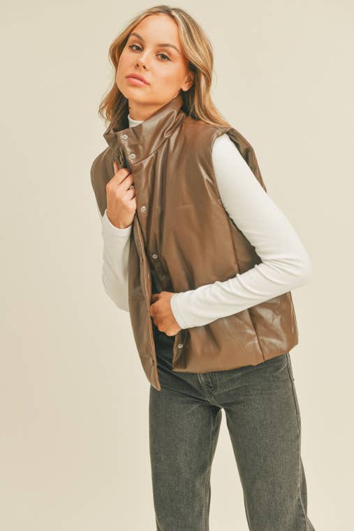 Farrah Faux Leather Puffer Vest