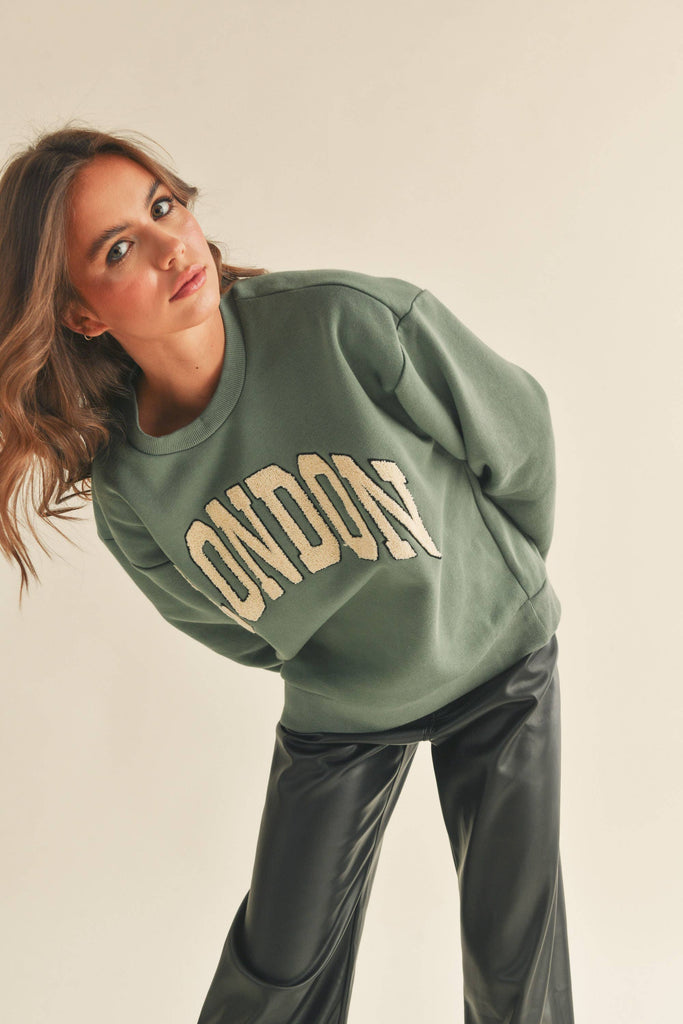 London Boucle Patch Letter Sweatshirt in Emerald