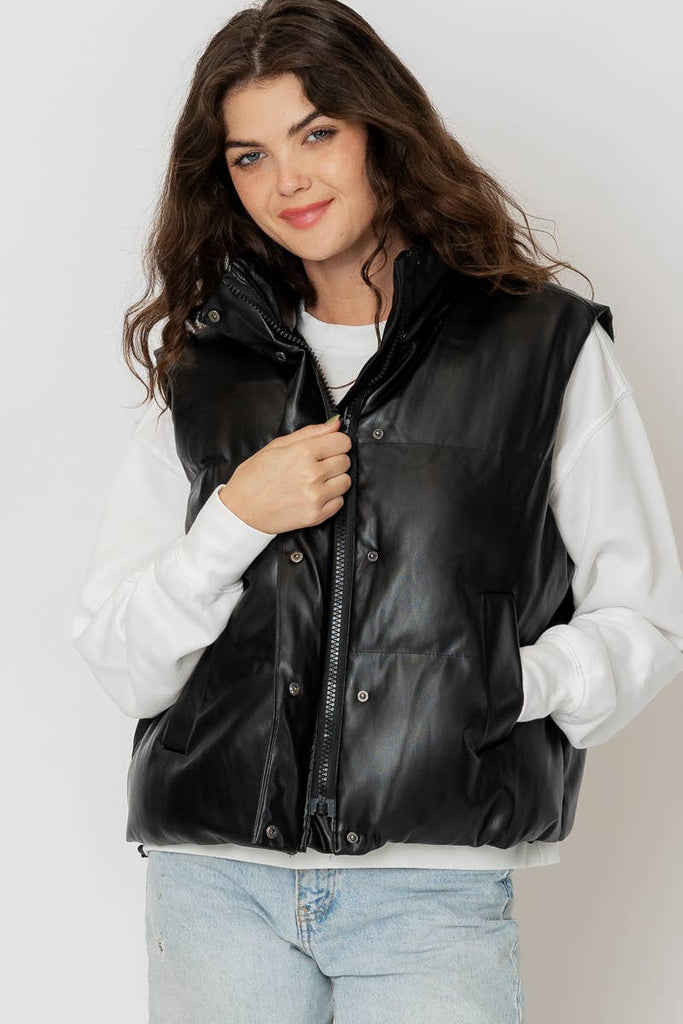 Vail Faux Leather Puffer Vest